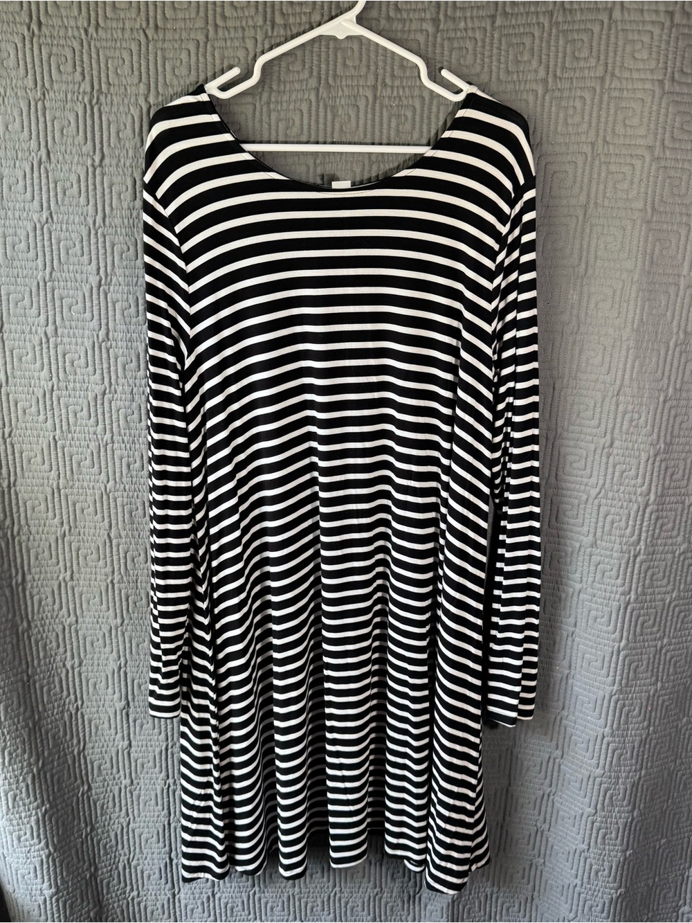 Old Navy Black White Striped Long Sleeve Knit Swing Dress Size XL FA17 820507